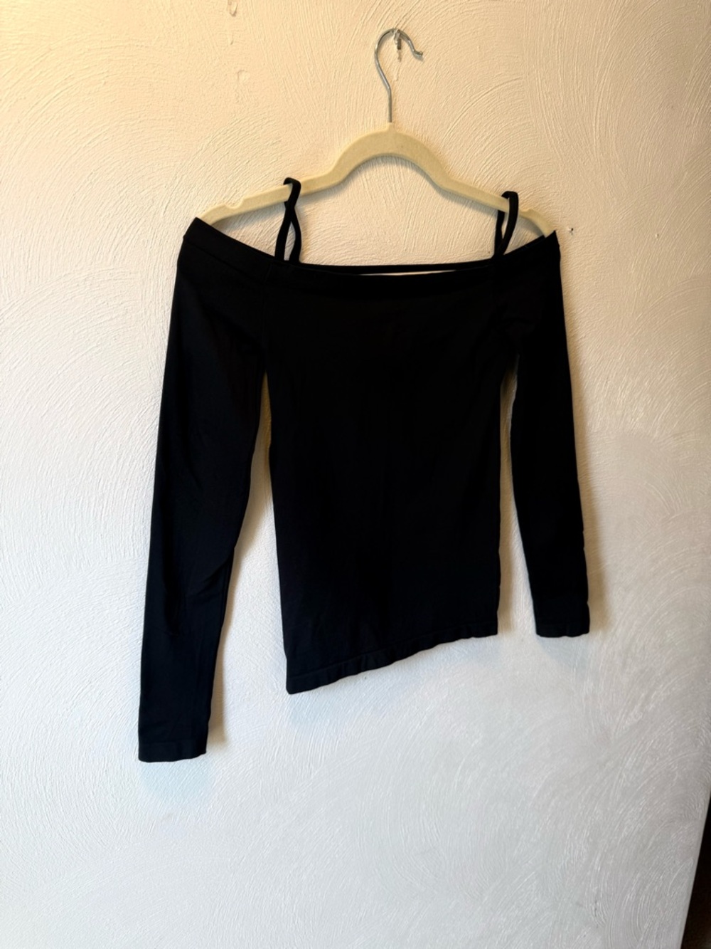 Helmut Lang Off Shoulder Black Stretch Top XS Minimalist Long Sleeve Going Out - Picture 3 of 4